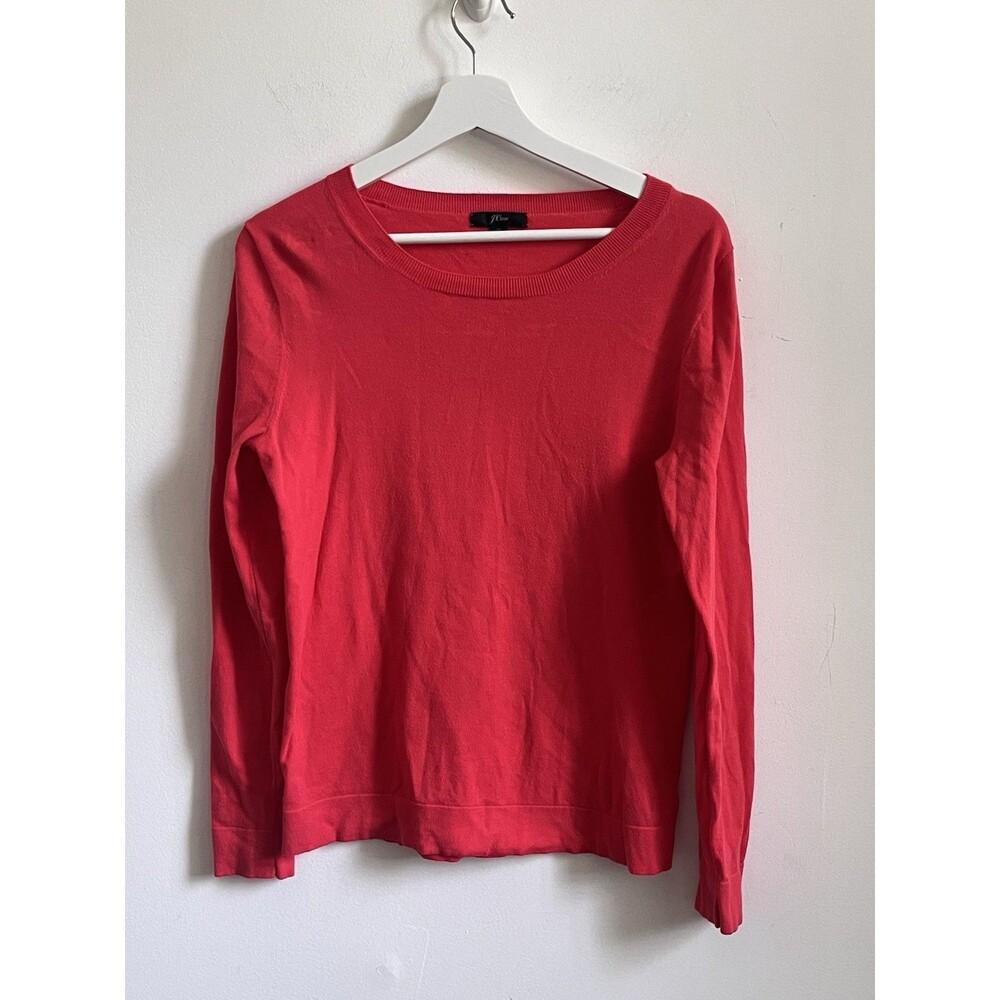 j crew cotton sweater Red Orange Coral Sz M Preppy